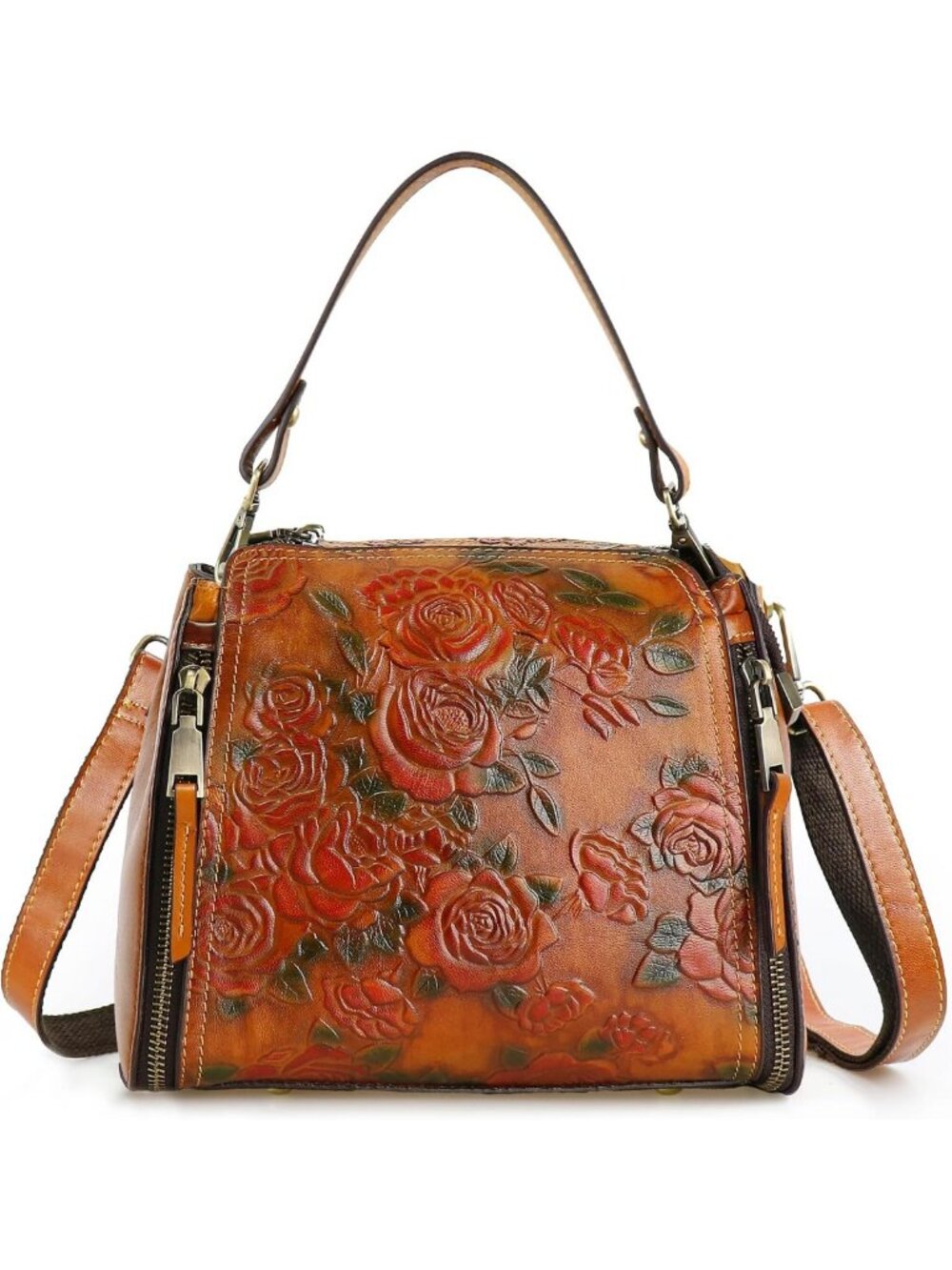 Vintage Genuine Leather Satchel Bag | Retro Organizer Shoulder Bag in Brown